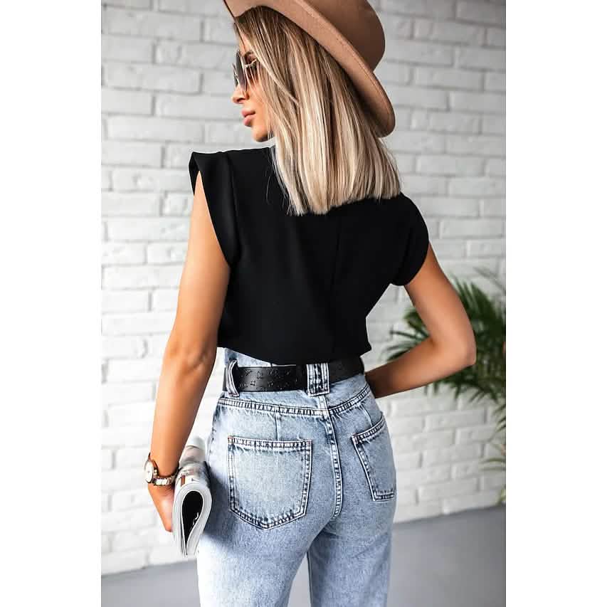 Haut de couleur unie avec empiècements et col montant pour femme