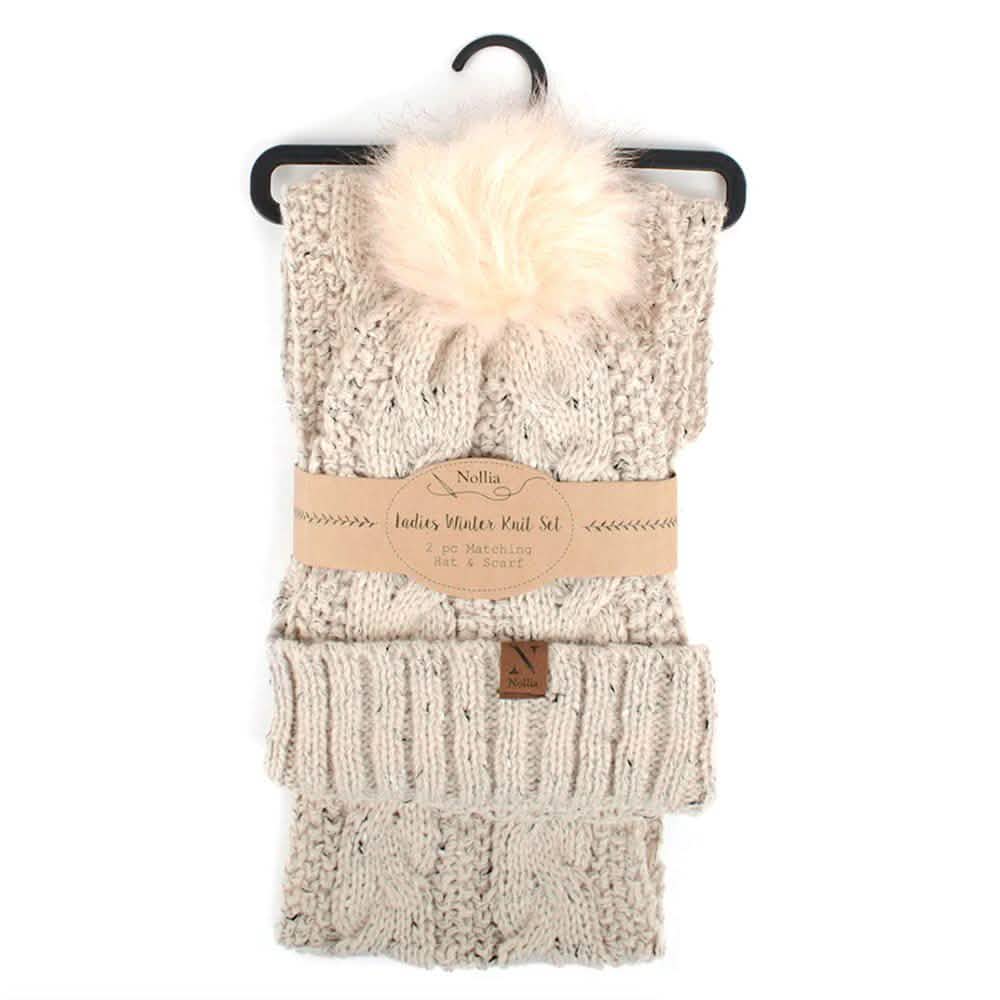 Ensemble bonnet tricoté moucheté et écharpe infinie pour femme