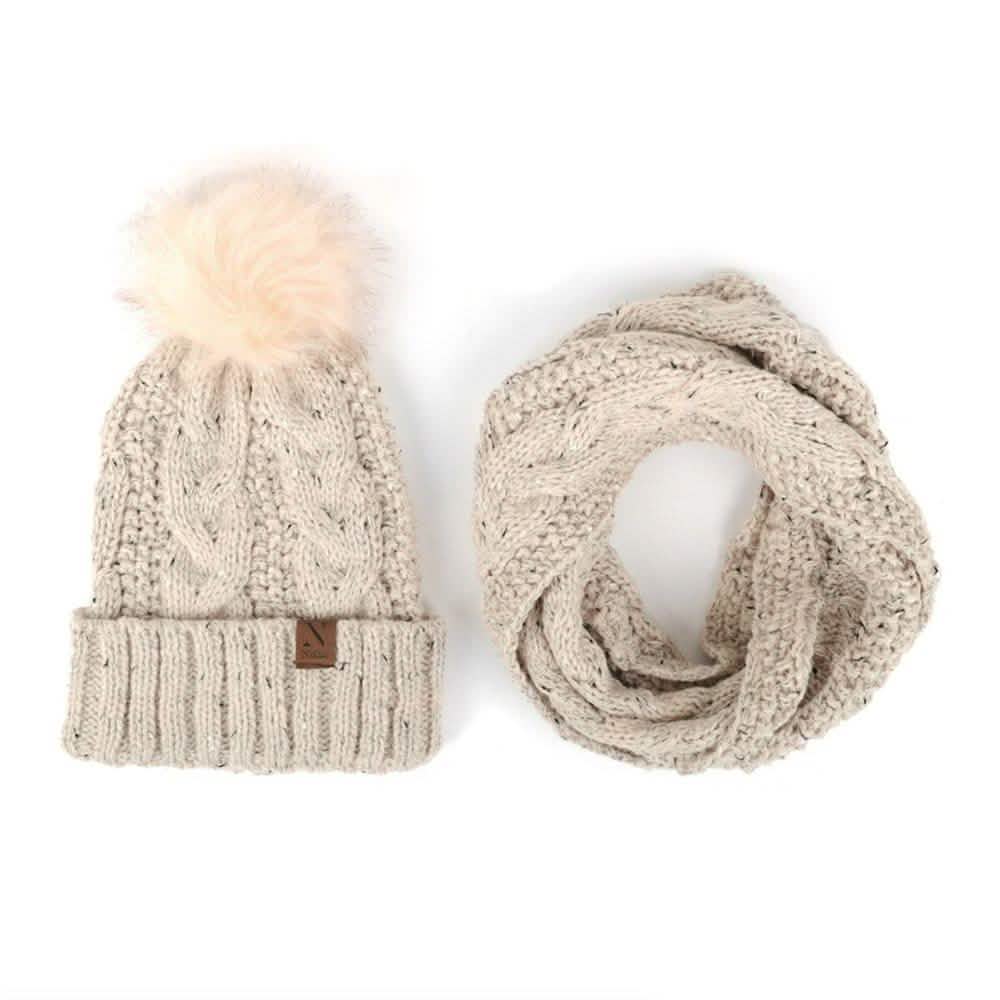 Ensemble bonnet tricoté moucheté et écharpe infinie pour femme
