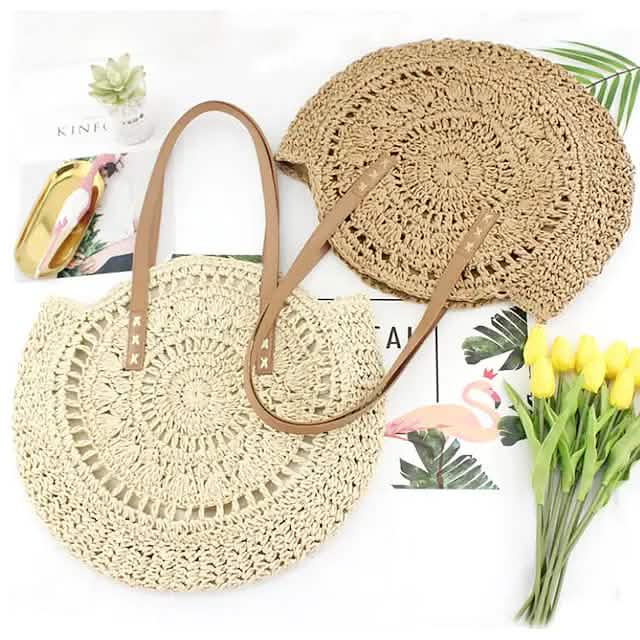 Sac fourre-tout en paille pour femme style bohème