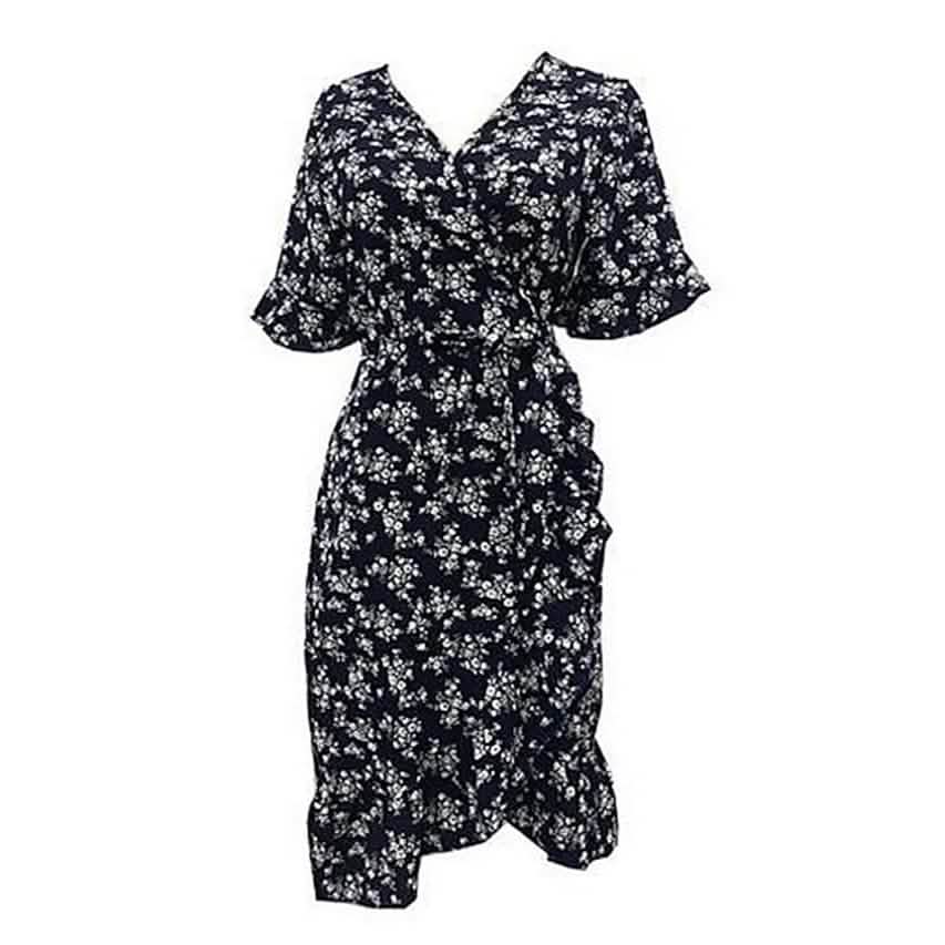 Robe Courte Cache-cœur d'Été Col V Femme