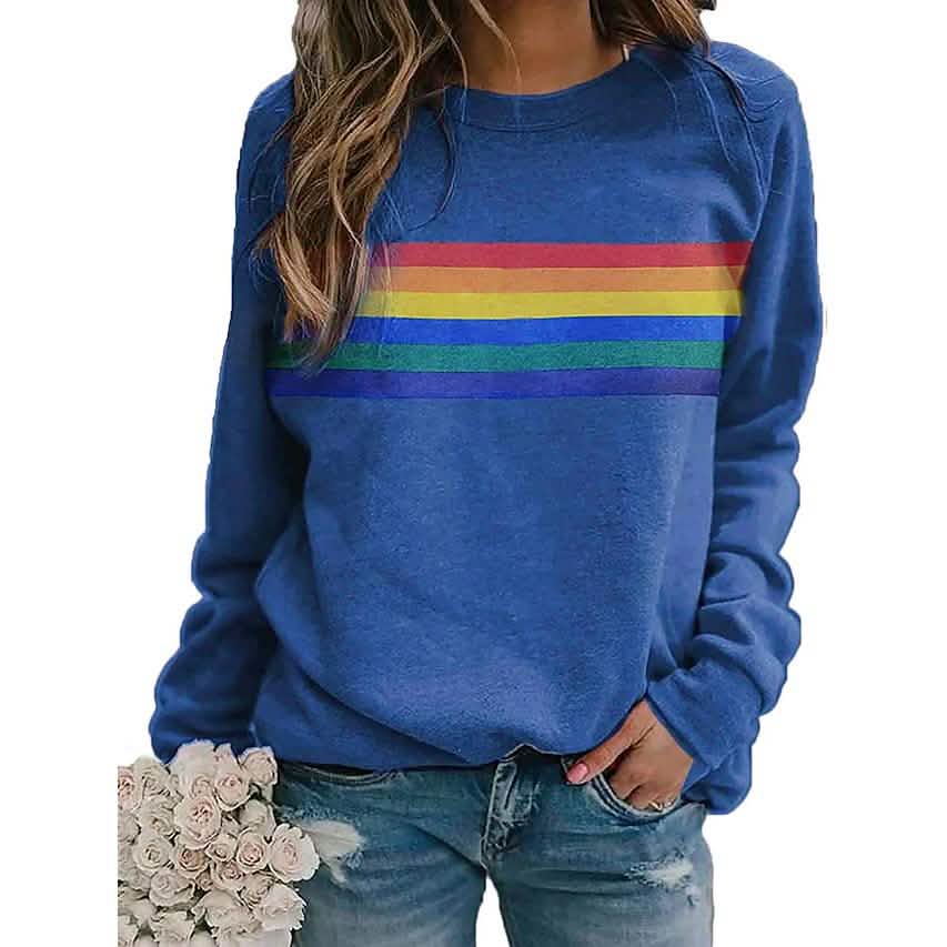 T-shirt Femme Imprimé Arc-en-ciel Manches Longues Col Rond