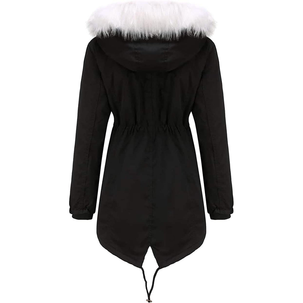 Parka d'hiver épaisse et chaude doublée polaire pour femme avec capuche moelleuse