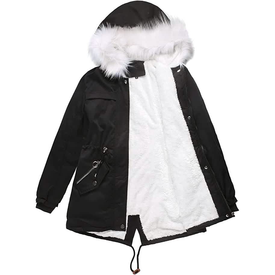 Parka d'hiver épaisse et chaude doublée polaire pour femme avec capuche moelleuse