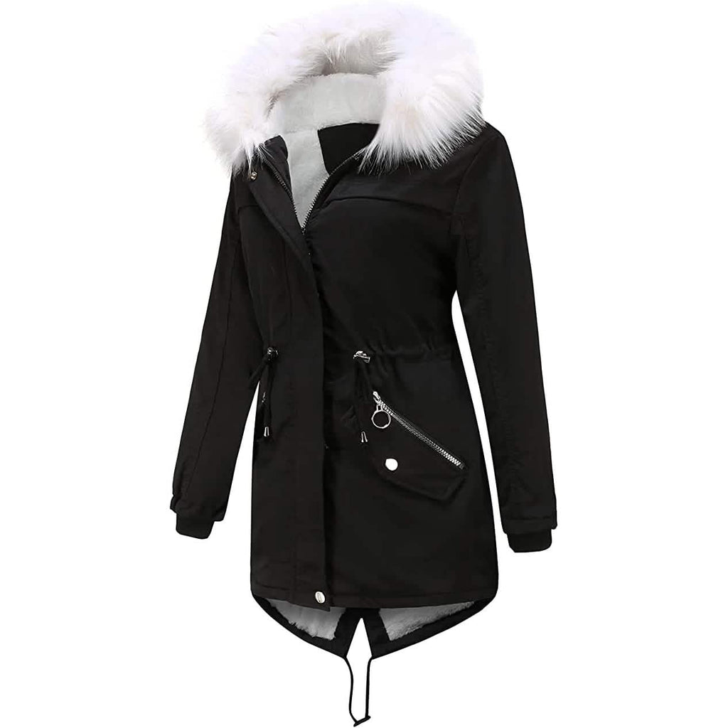 Parka d'hiver épaisse et chaude doublée polaire pour femme avec capuche moelleuse
