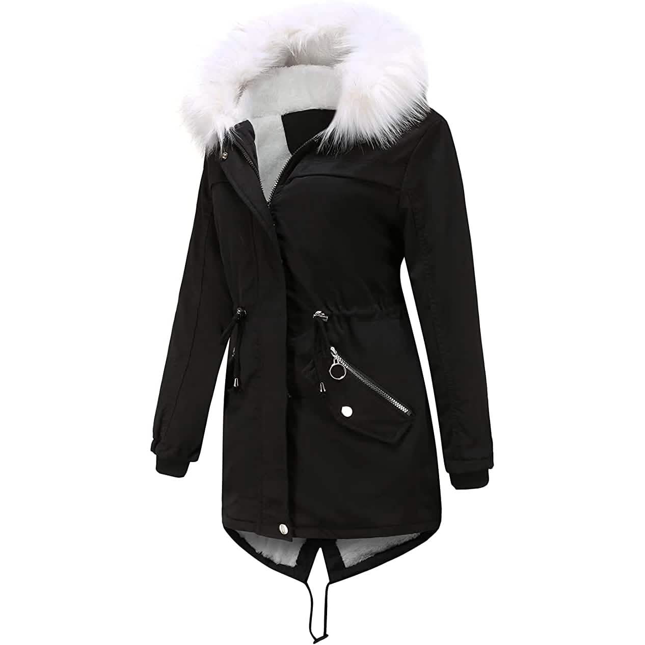Parka d'hiver épaisse et chaude doublée polaire pour femme avec capuche moelleuse