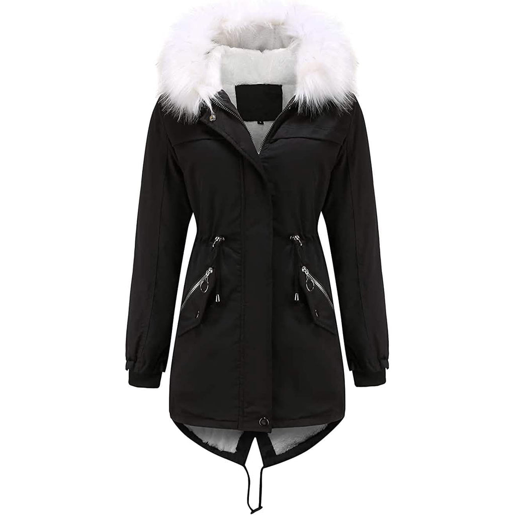 Parka d'hiver épaisse et chaude doublée polaire pour femme avec capuche moelleuse