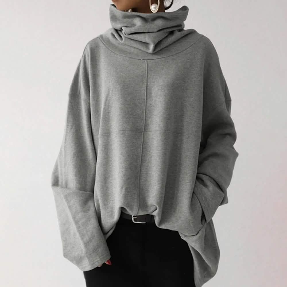 Sweat-shirt pull à col roulé ample et uni à manches larges pour femme