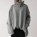 Sweat-shirt pull à col roulé ample et uni à manches larges pour femme