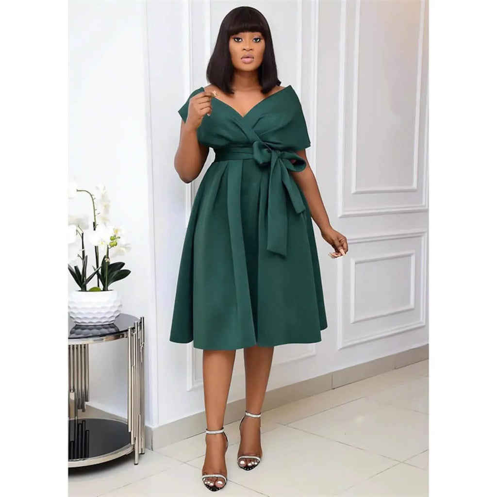 Robe trapèze élégante à col en V pour femme