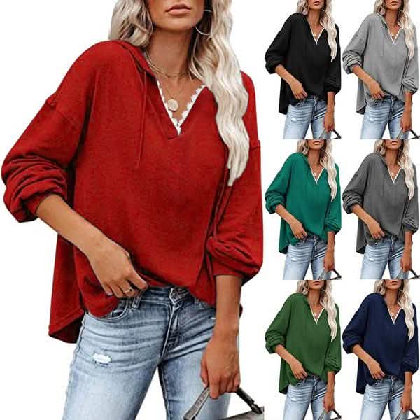 Pull à capuche en V pour femmes