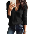 Hauts Henley en maille gaufrée à col en V pour femmes
