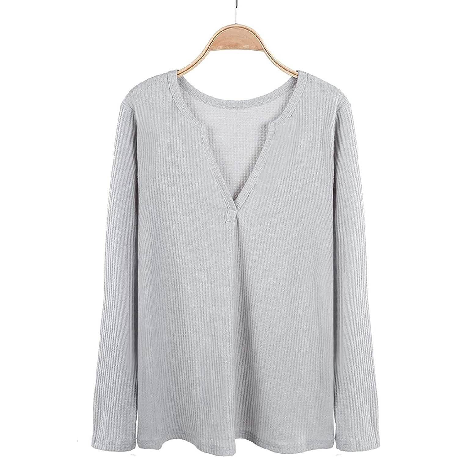 Hauts Henley en maille gaufrée à col en V pour femmes