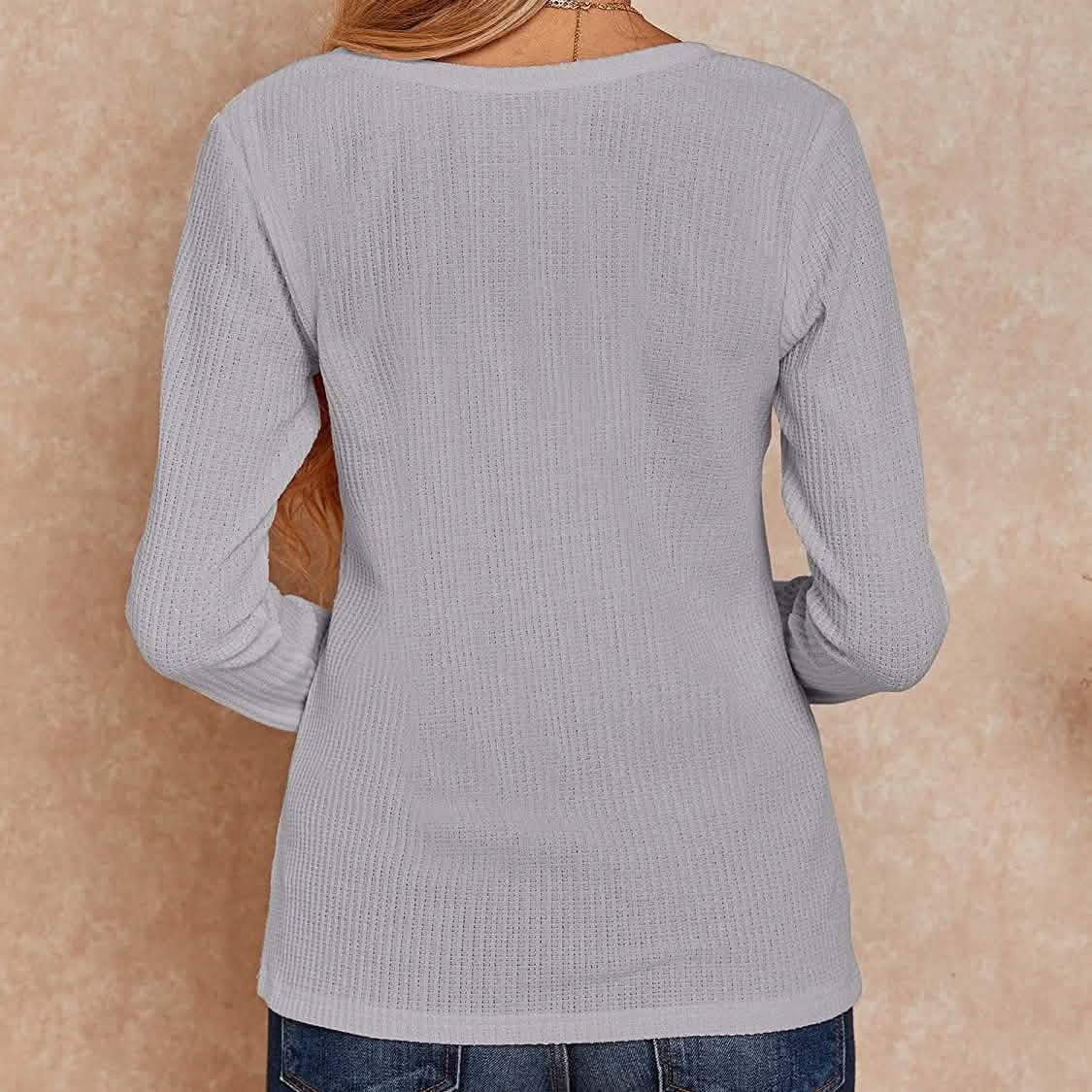 Hauts Henley en maille gaufrée à col en V pour femmes