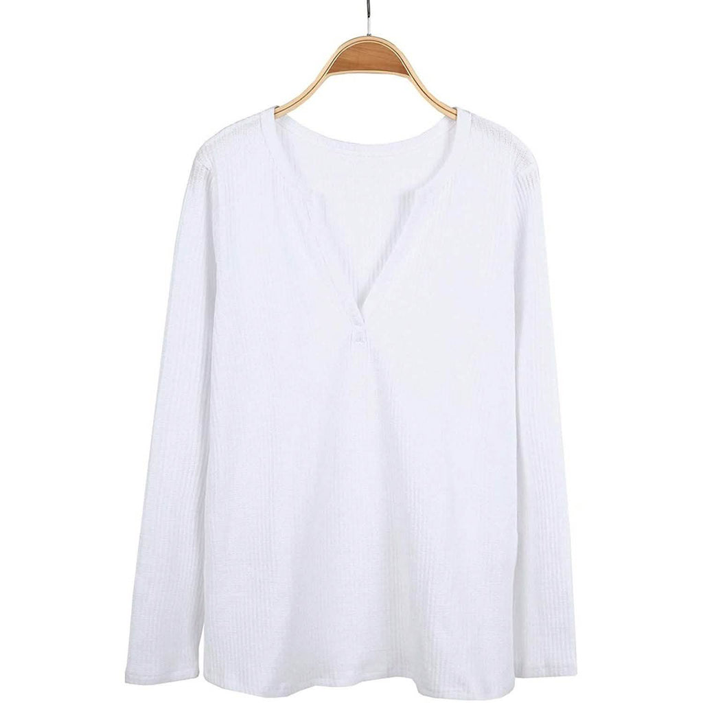 Hauts Henley en maille gaufrée à col en V pour femmes