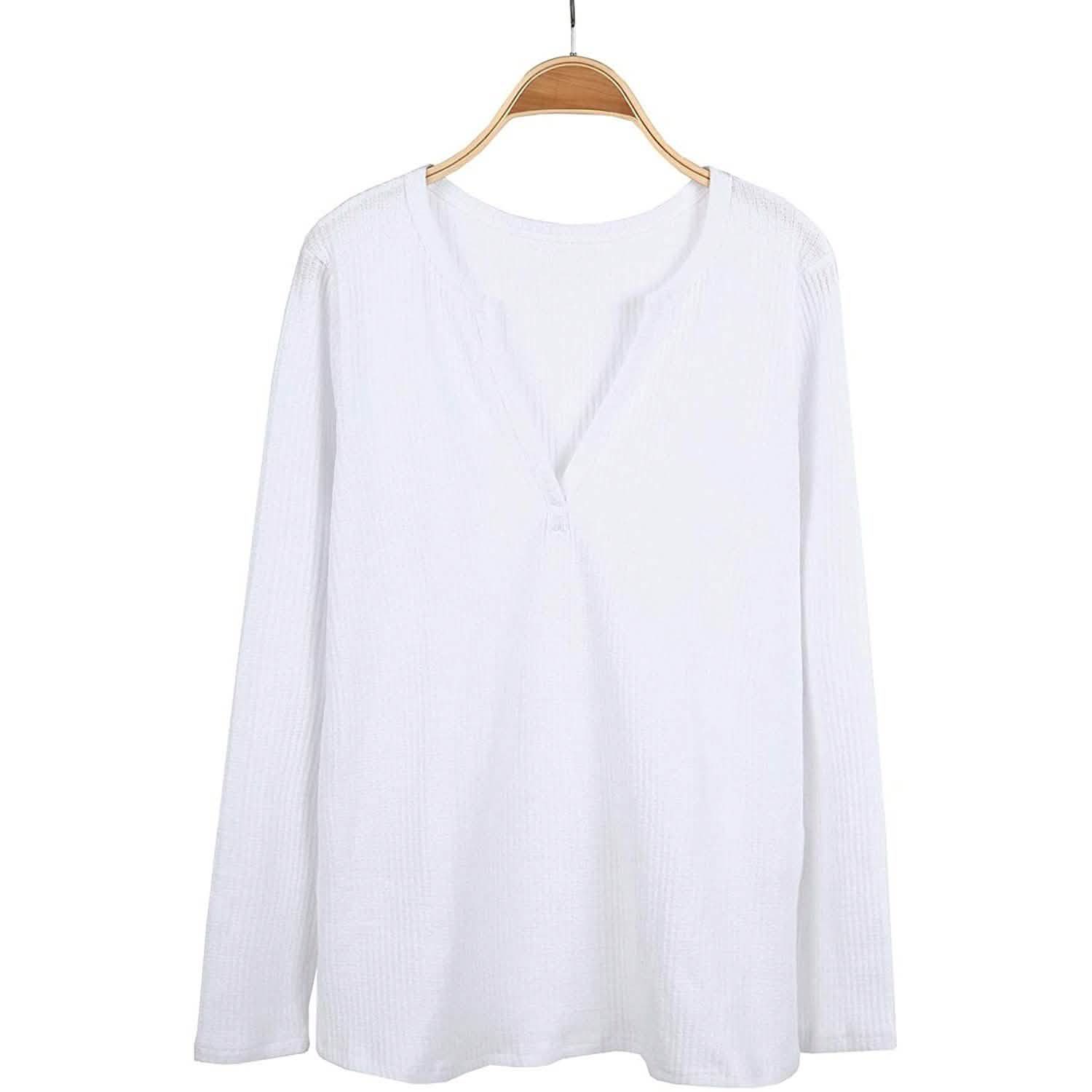 Hauts Henley en maille gaufrée à col en V pour femmes