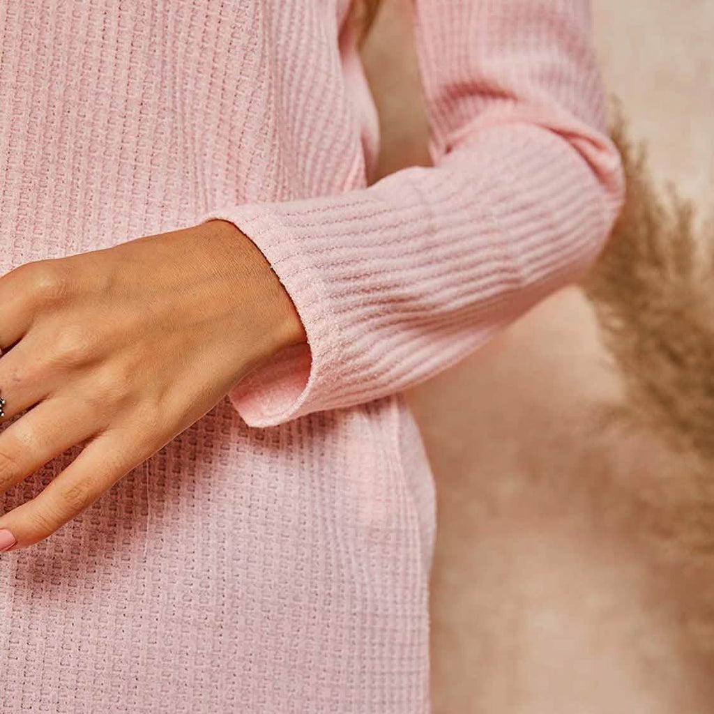 Hauts Henley en maille gaufrée à col en V pour femmes