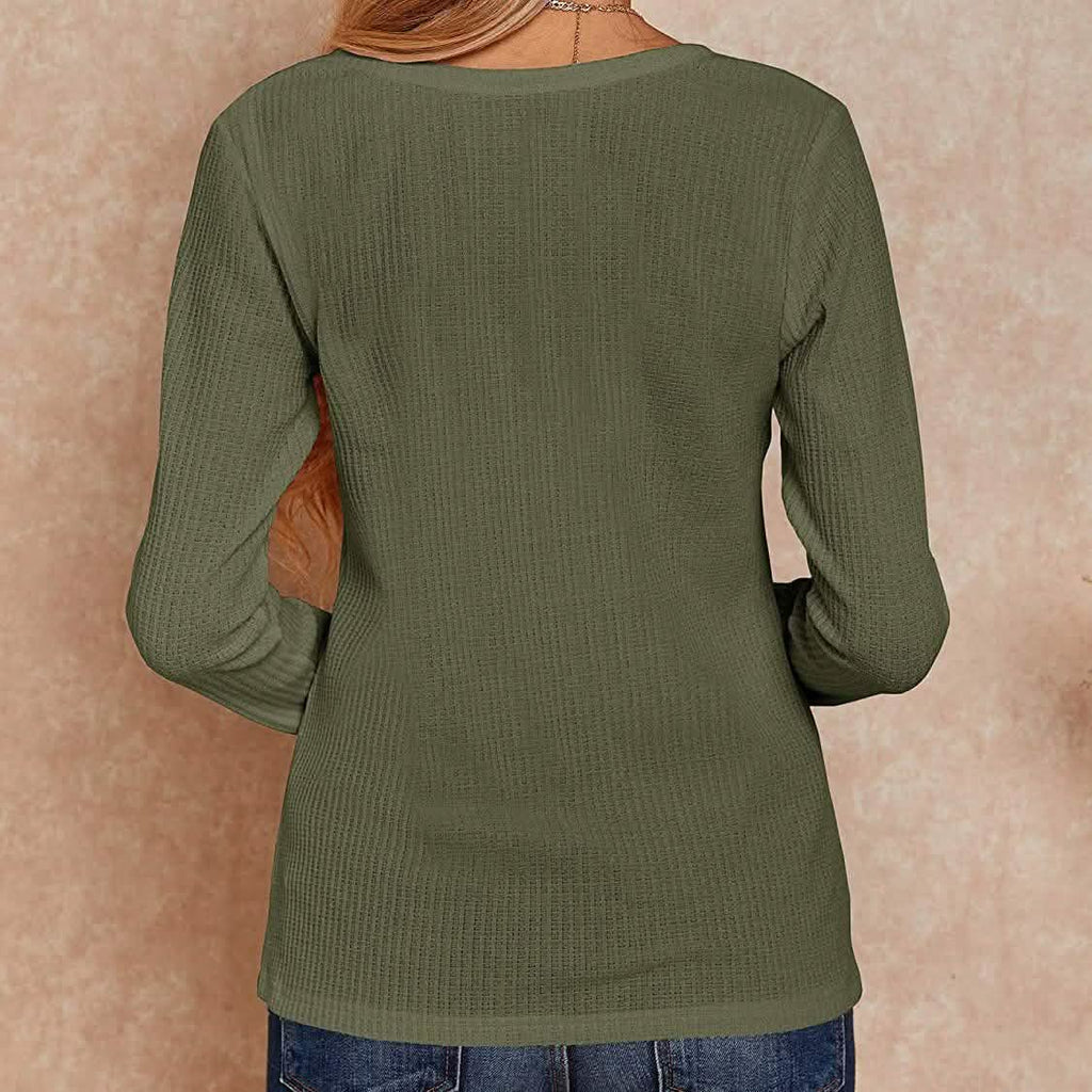 Hauts Henley en maille gaufrée à col en V pour femmes