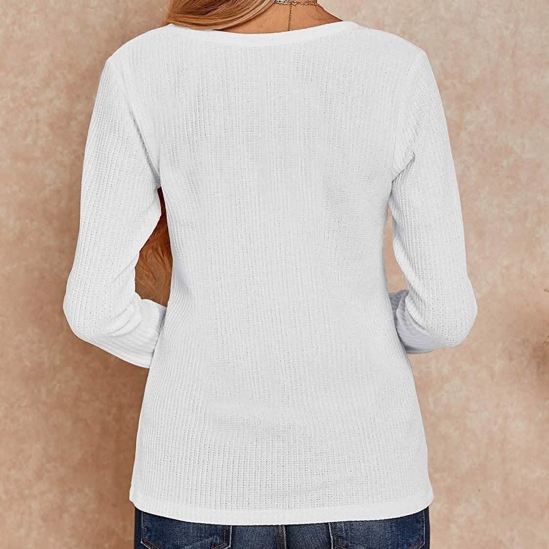Hauts Henley en maille gaufrée à col en V pour femmes