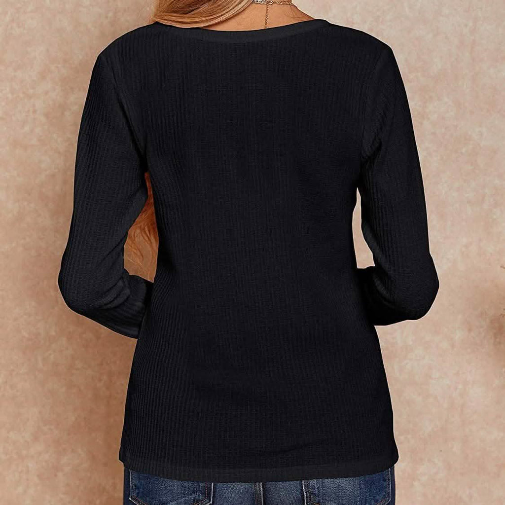 Hauts Henley en maille gaufrée à col en V pour femmes
