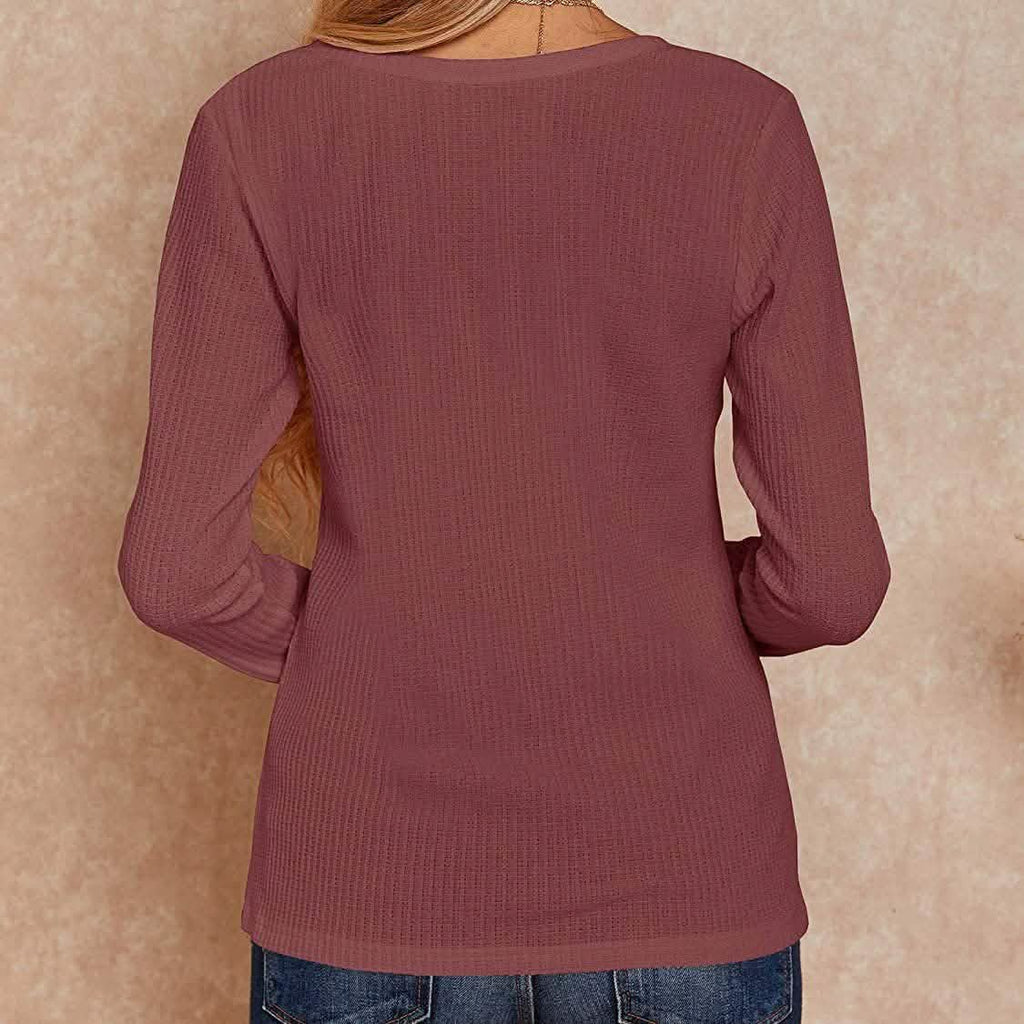 Hauts Henley en maille gaufrée à col en V pour femmes