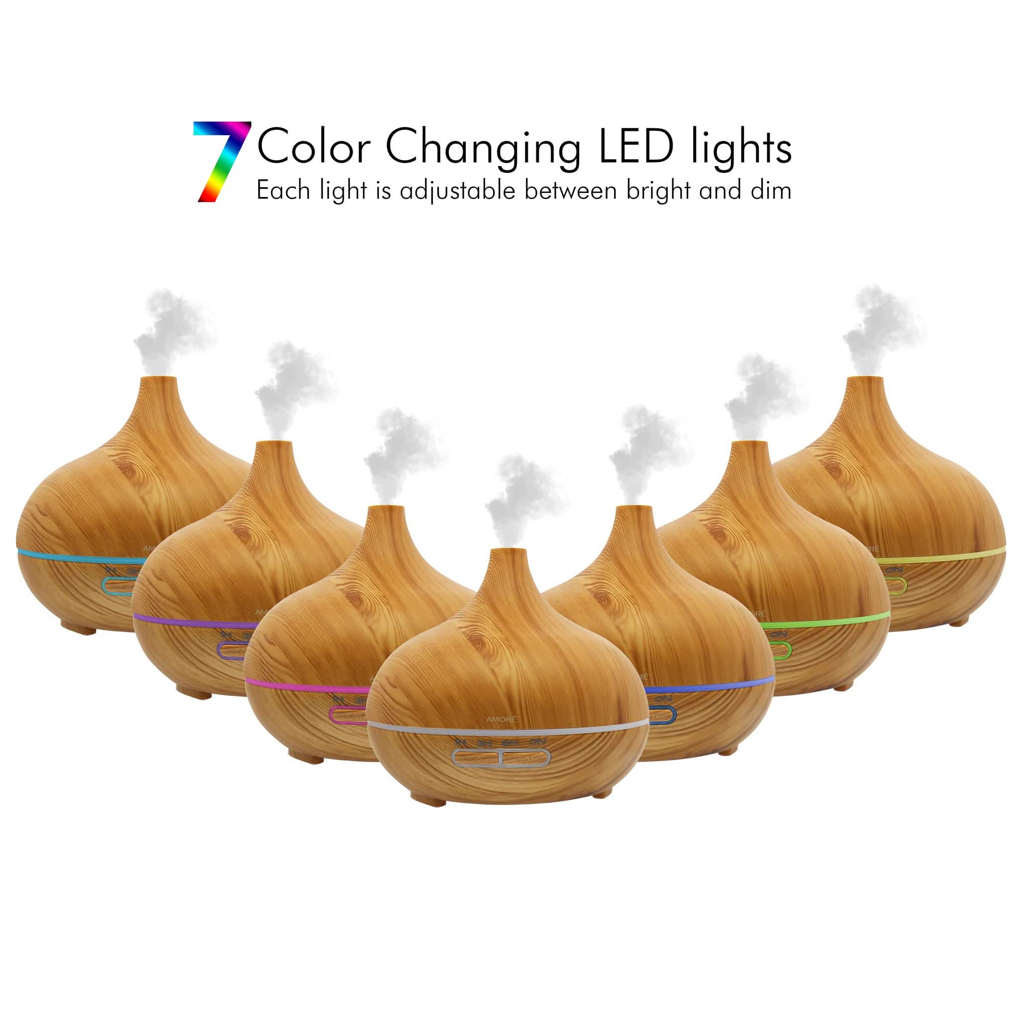 Diffuseur ultrasonique à brume froide effet bois avec 7 lumières LED de couleur