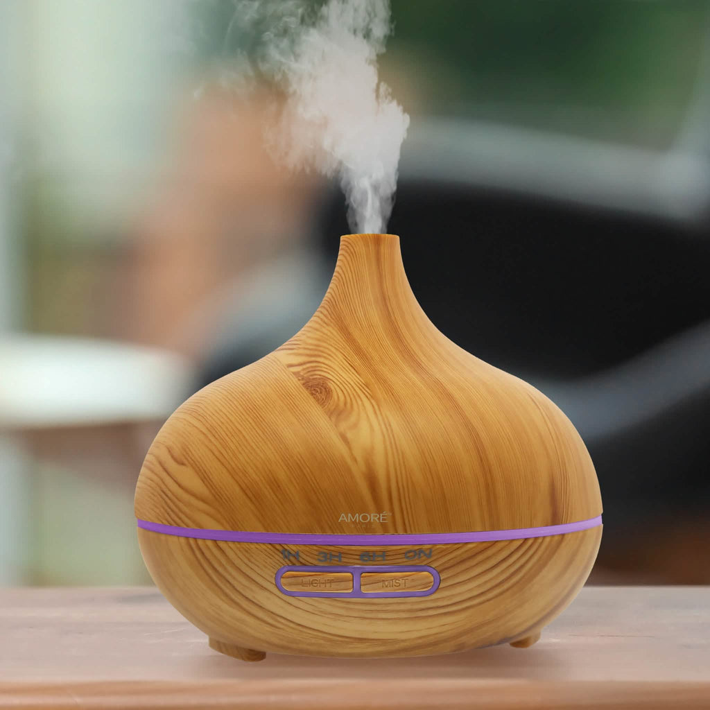 Diffuseur ultrasonique à brume froide effet bois avec 7 lumières LED de couleur