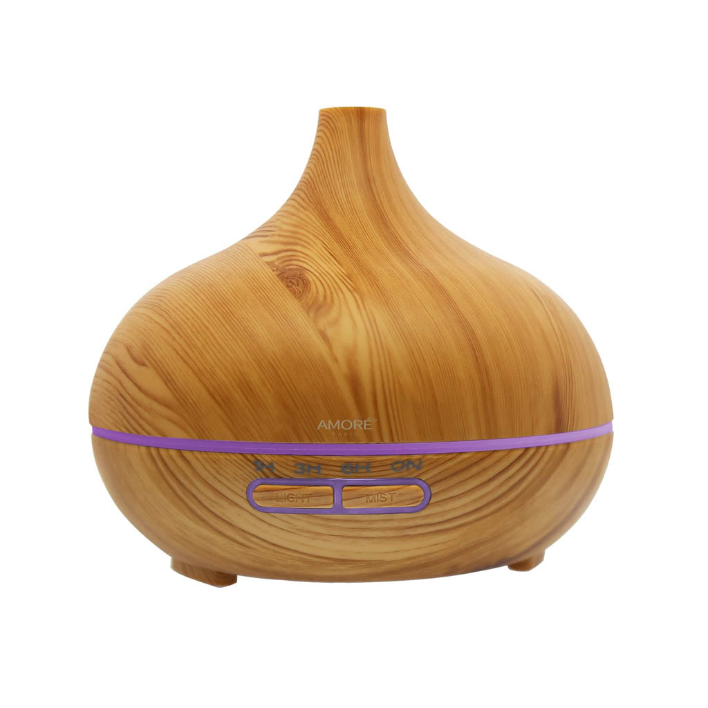Diffuseur ultrasonique à brume froide effet bois avec 7 lumières LED de couleur