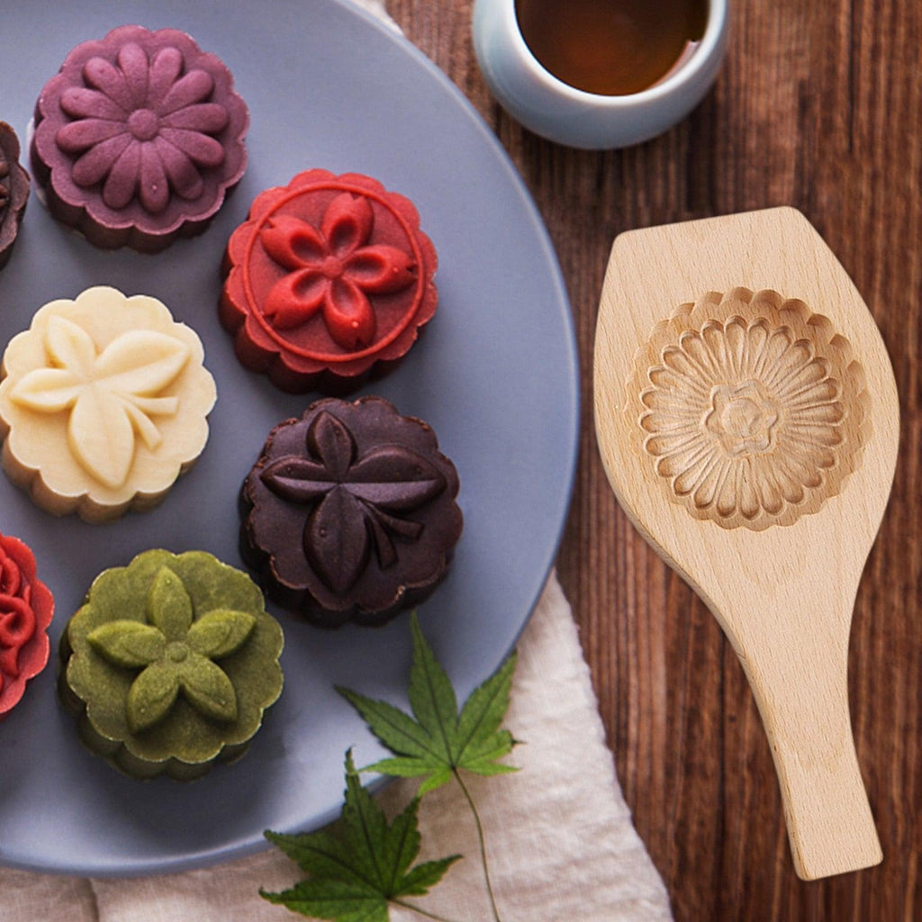 Moule à gâteau de lune traditionnel en bois, outils de dessert, moule à gâteau, moule à biscuits, motif floral tridimensionnel, moule en bois sculpté rond, presse à gâteau de lune, moule à biscuits du Moyen-Orient