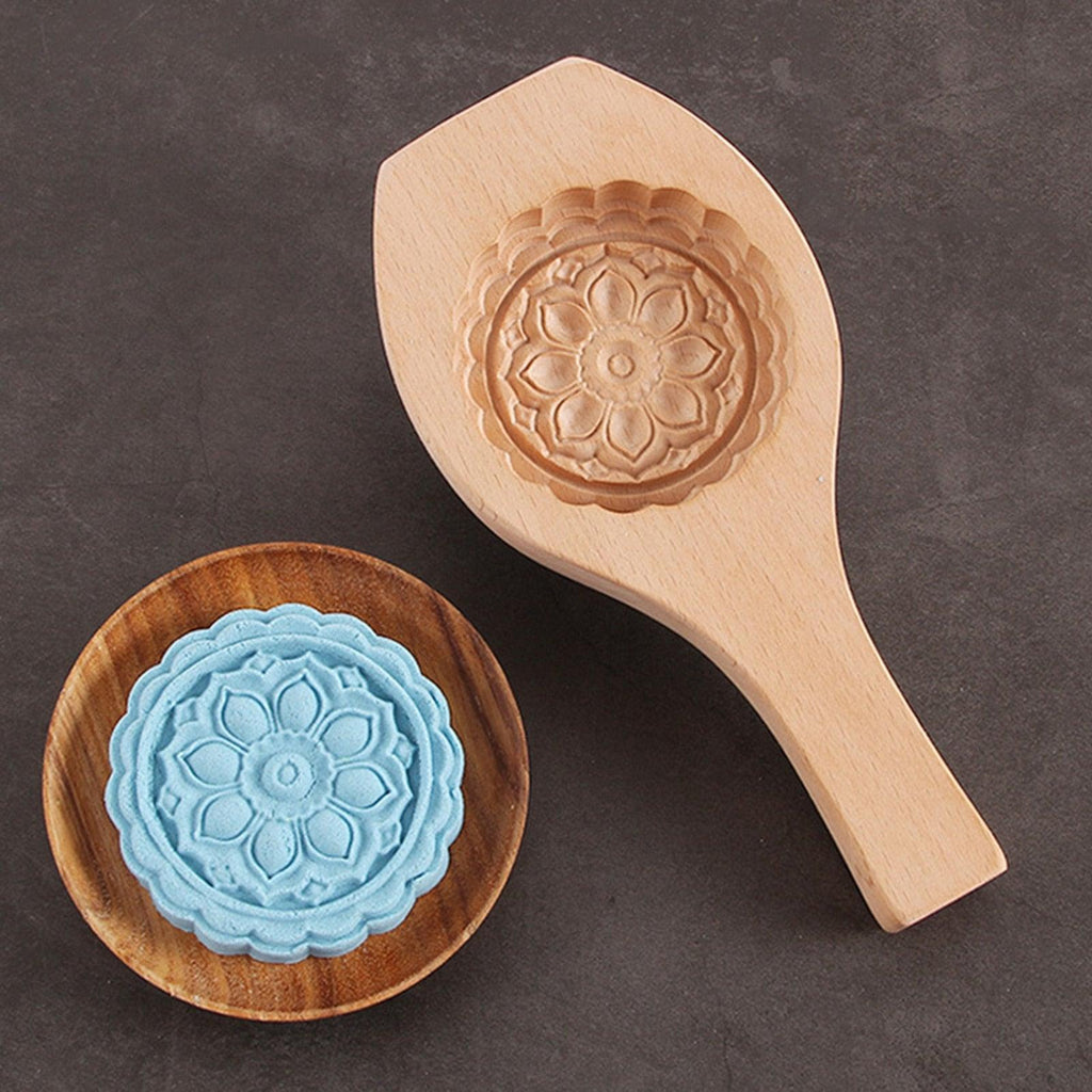 Moule à gâteau de lune traditionnel en bois, outils de dessert, moule à gâteau, moule à biscuits, motif floral tridimensionnel, moule en bois sculpté rond, presse à gâteau de lune, moule à biscuits du Moyen-Orient