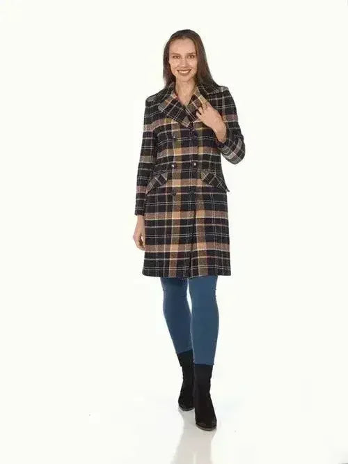 Manteau croisé en mélange de laine à carreaux écossais