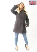 Manteau à capuche croisé double face en laine