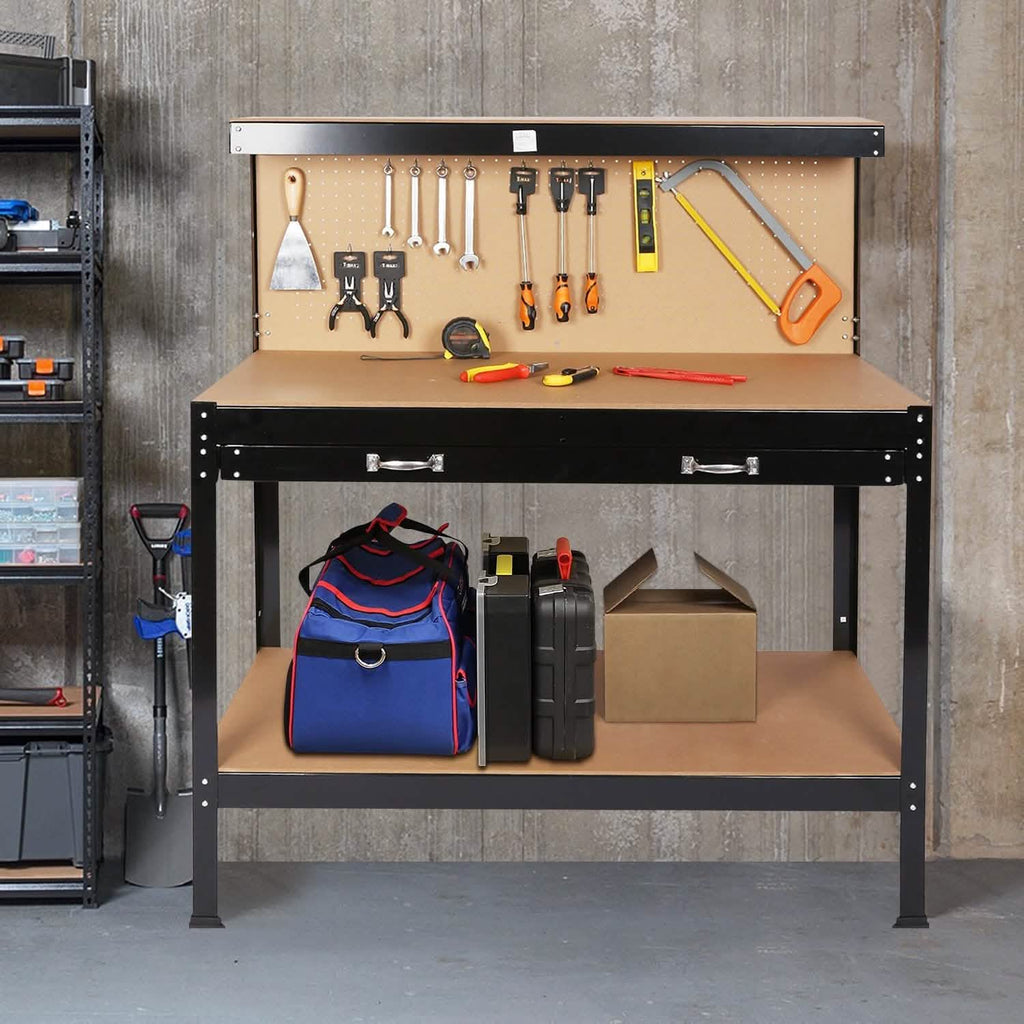 Établis pour Garage Station de Travail Outils Table avec Panneau Perforé et Tiroirs