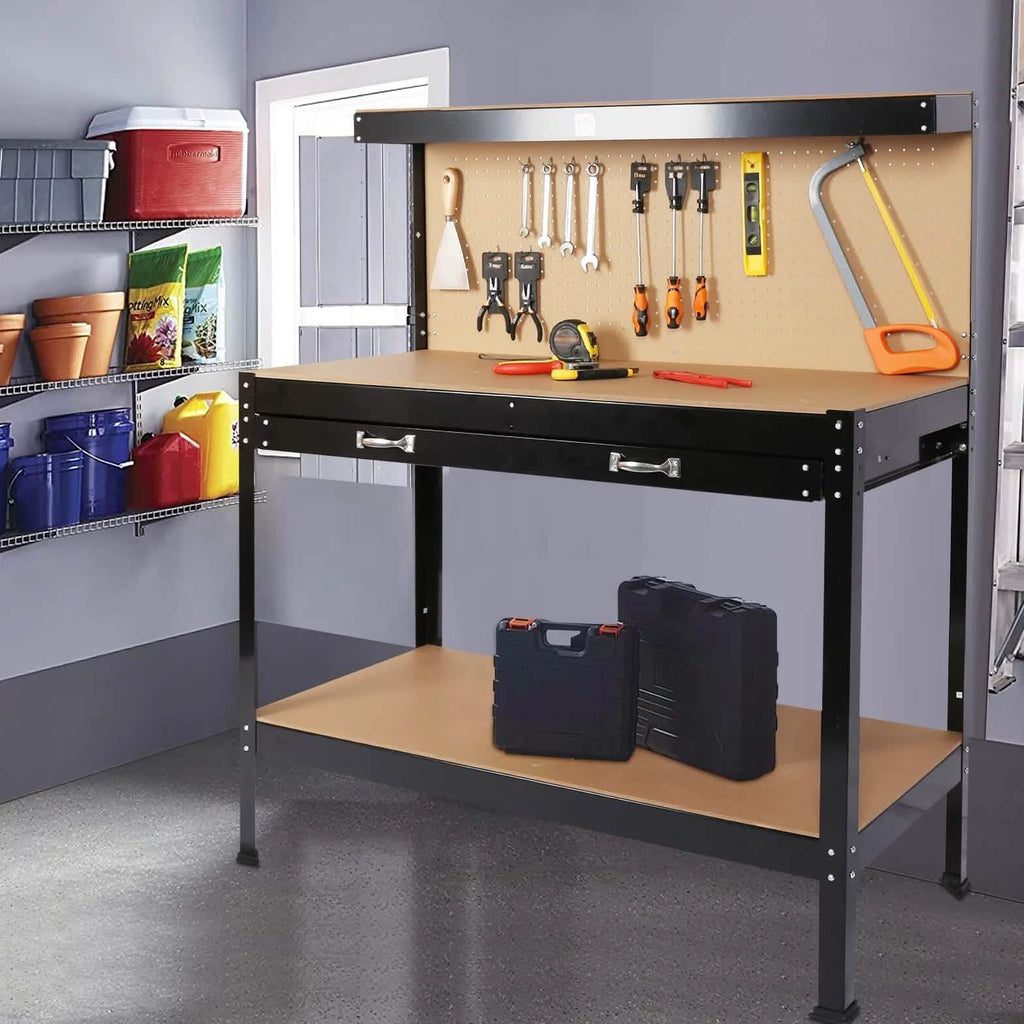 Établis pour Garage Station de Travail Outils Table avec Panneau Perforé et Tiroirs