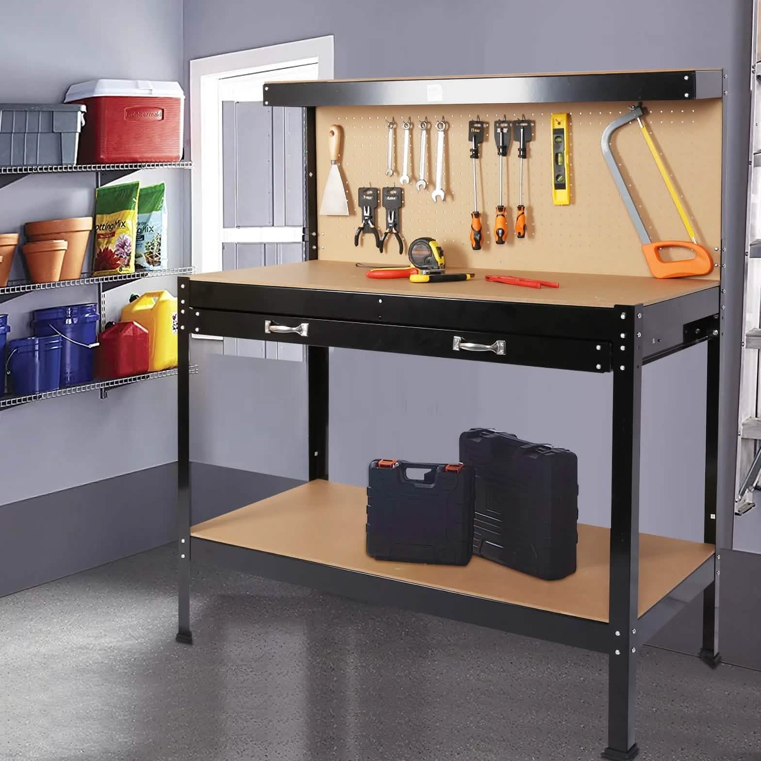 Établis pour Garage Station de Travail Outils Table avec Panneau Perforé et Tiroirs