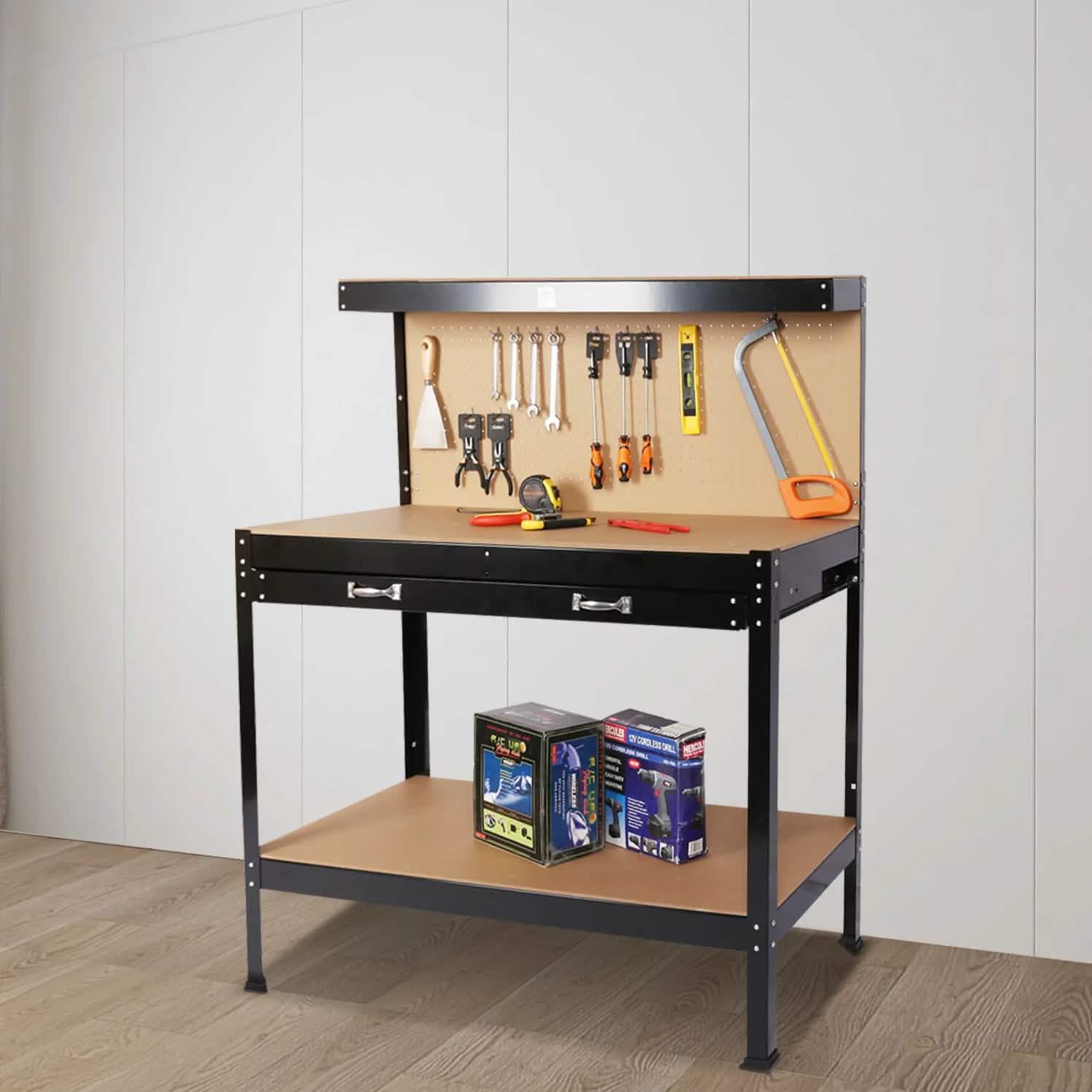 Établis pour Garage Station de Travail Outils Table avec Panneau Perforé et Tiroirs