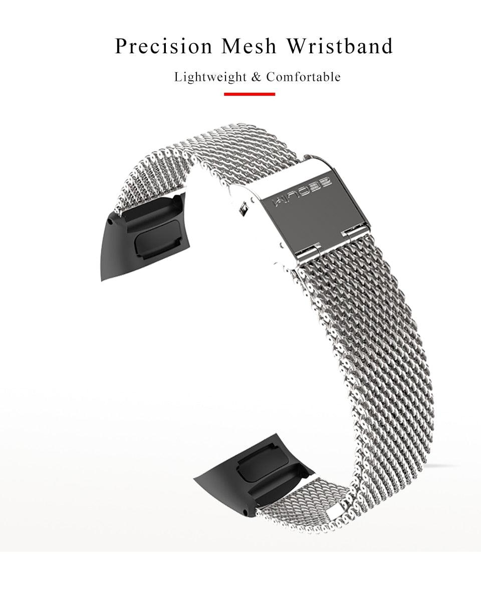 Bracelet intelligent de rechange en maille milanaise en acier inoxydable avec boucle magnétique réglable, compatible avec les montres connectées, pour hommes et femmes