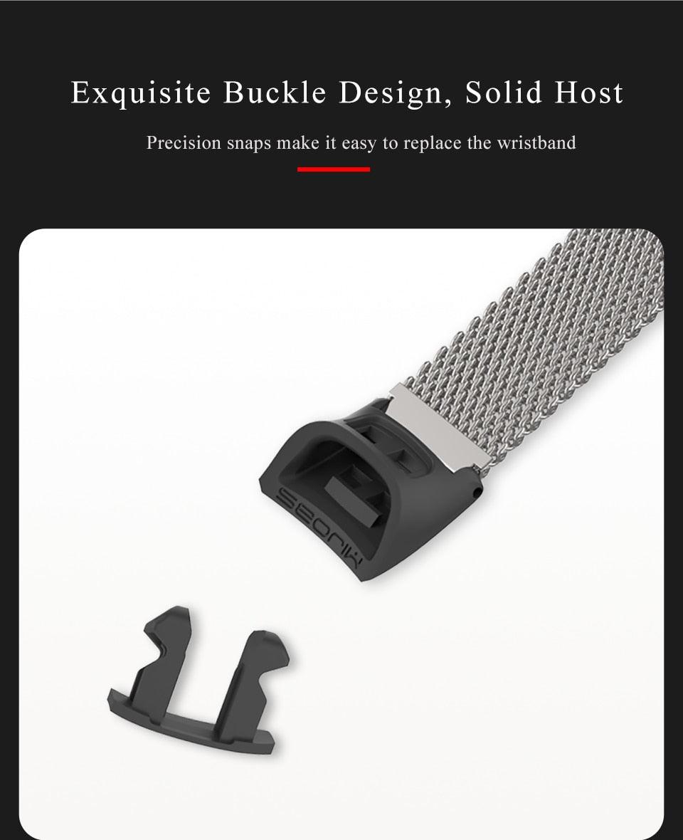Bracelet intelligent de rechange en maille milanaise en acier inoxydable avec boucle magnétique réglable, compatible avec les montres connectées, pour hommes et femmes