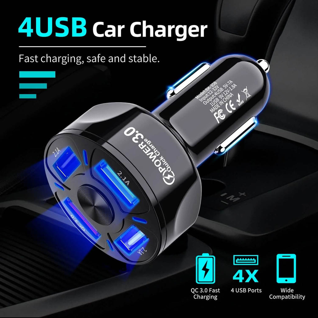 Chargeur de voiture rapide XIA LED à 4 ports