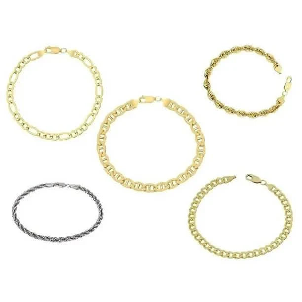 Bracelet en or jaune, maille cubaine, marine, figaro ou corde, plaqué or, finition très polie