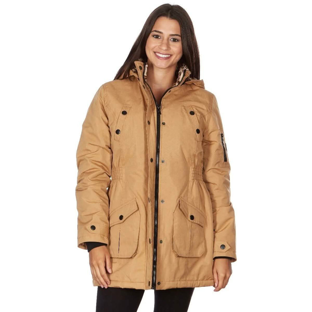 Manteau long épais Yoki pour femme avec doublure léopard sherpa et capuche