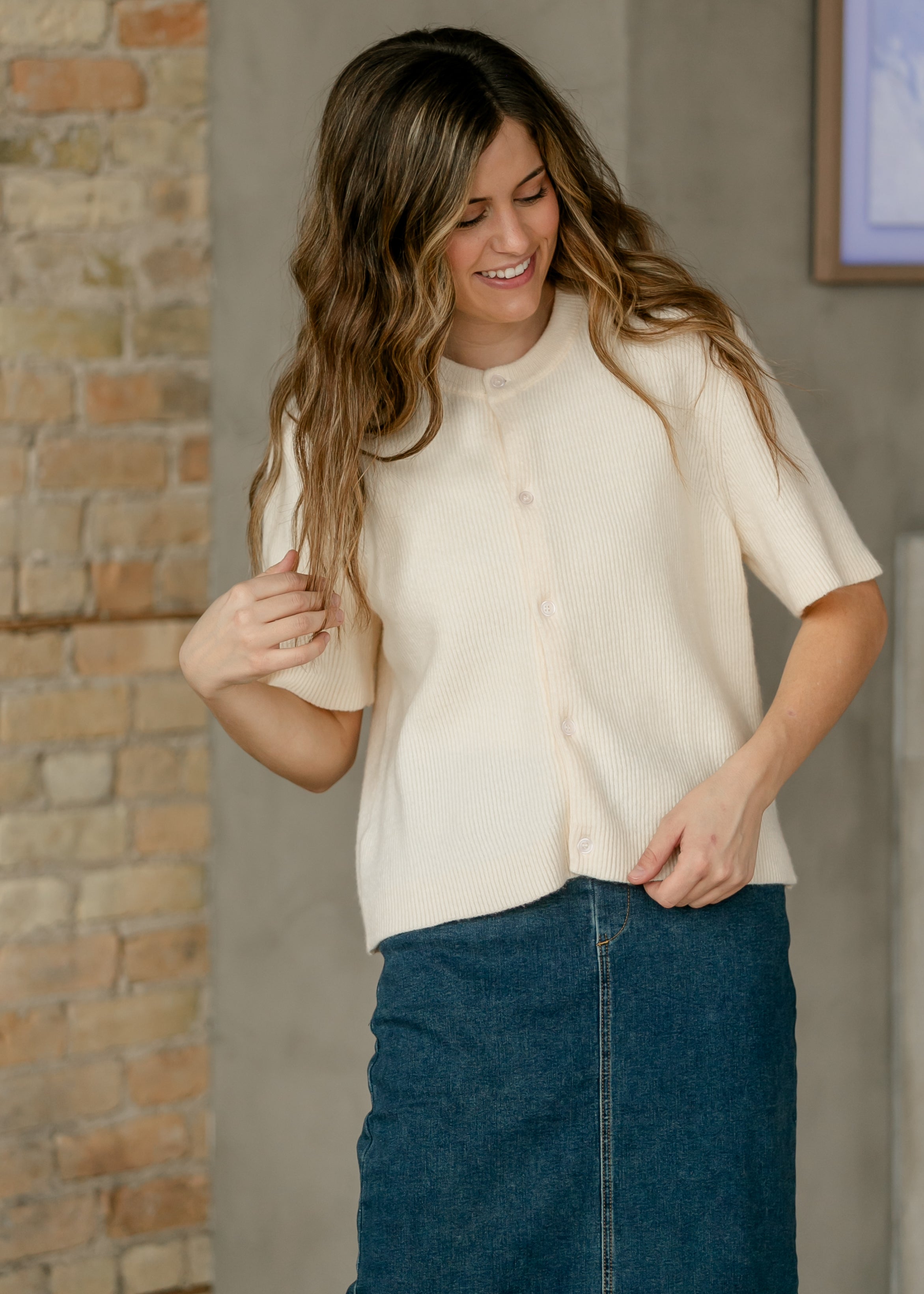 Gilet boutonné Zadie Ivory à manches courtes