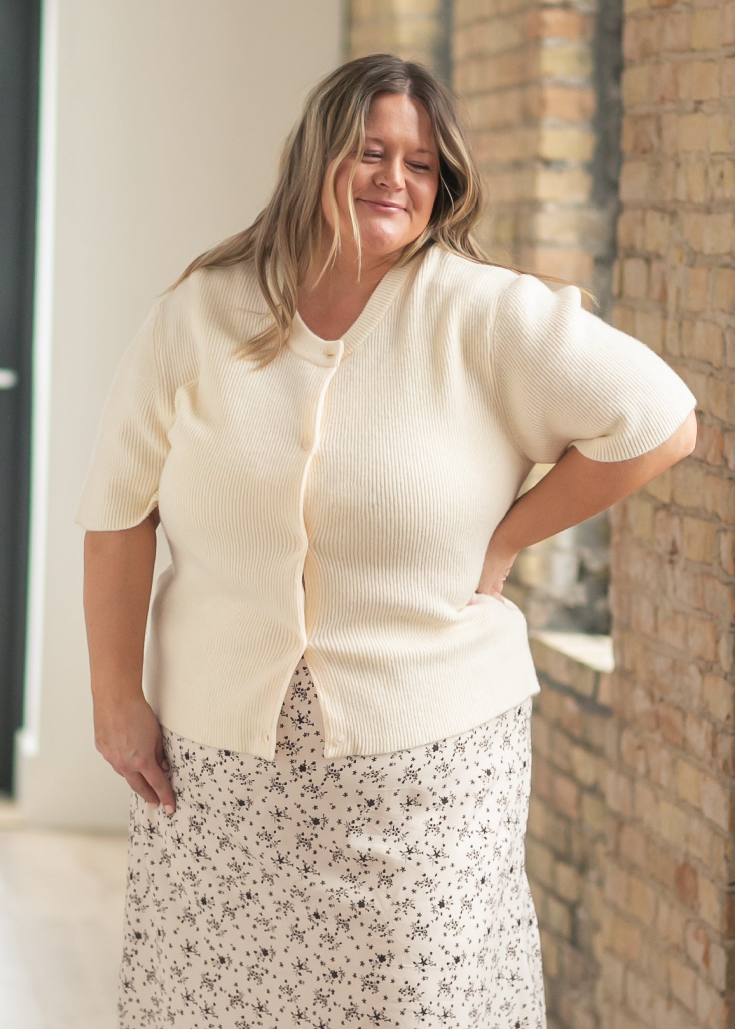 Gilet boutonné Zadie Ivory à manches courtes