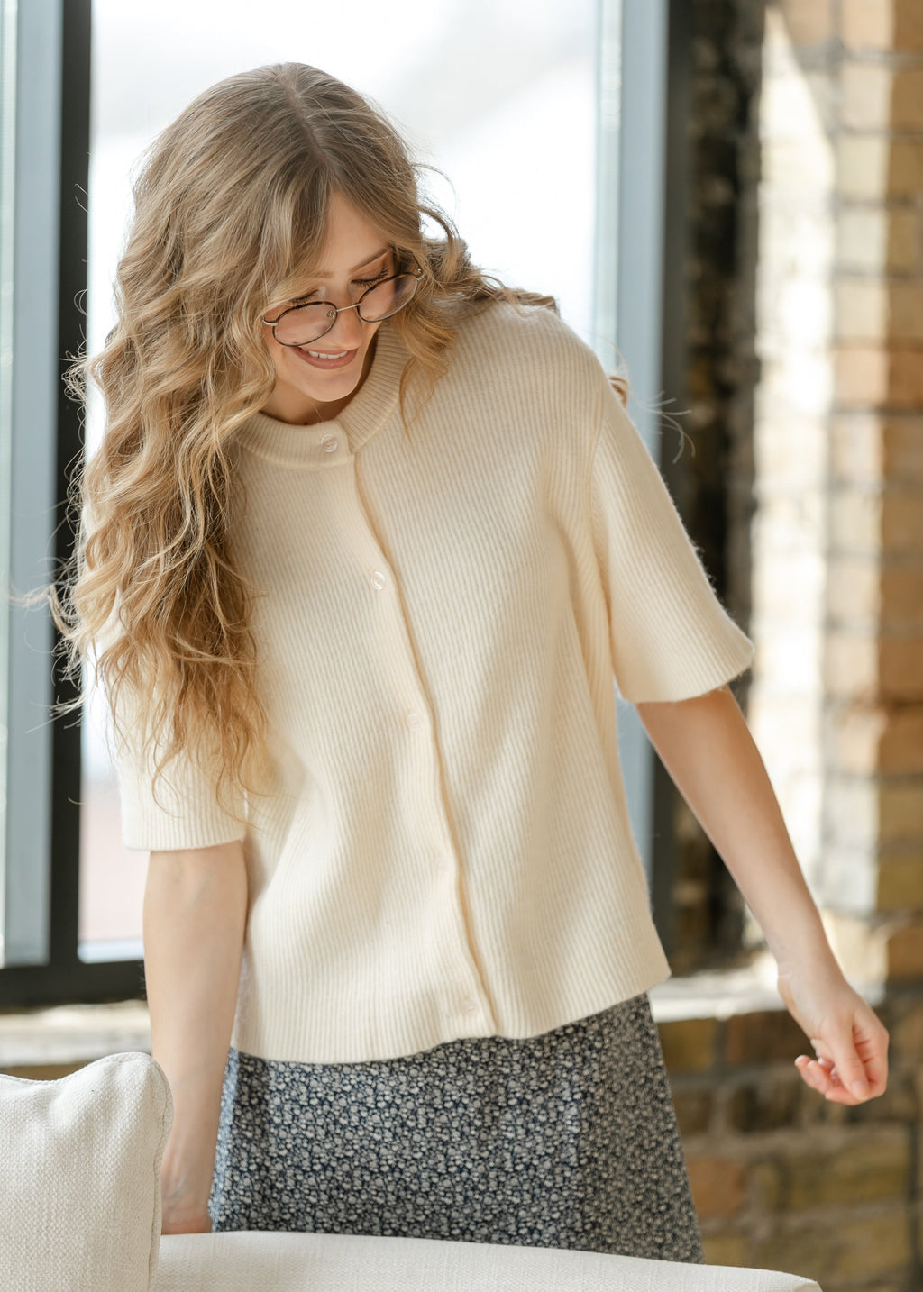 Gilet boutonné Zadie Ivory à manches courtes