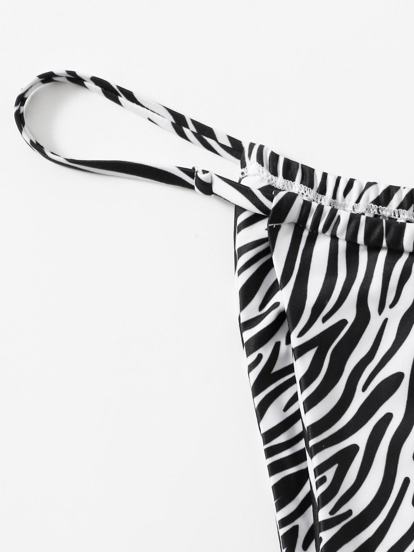 Haut de bikini push-up imprimé zèbre rembourré, maillot de bain taille basse femme, bas de bikini à volants triangle, imprimé à nouer sur les côtés, ensemble deux pièces.