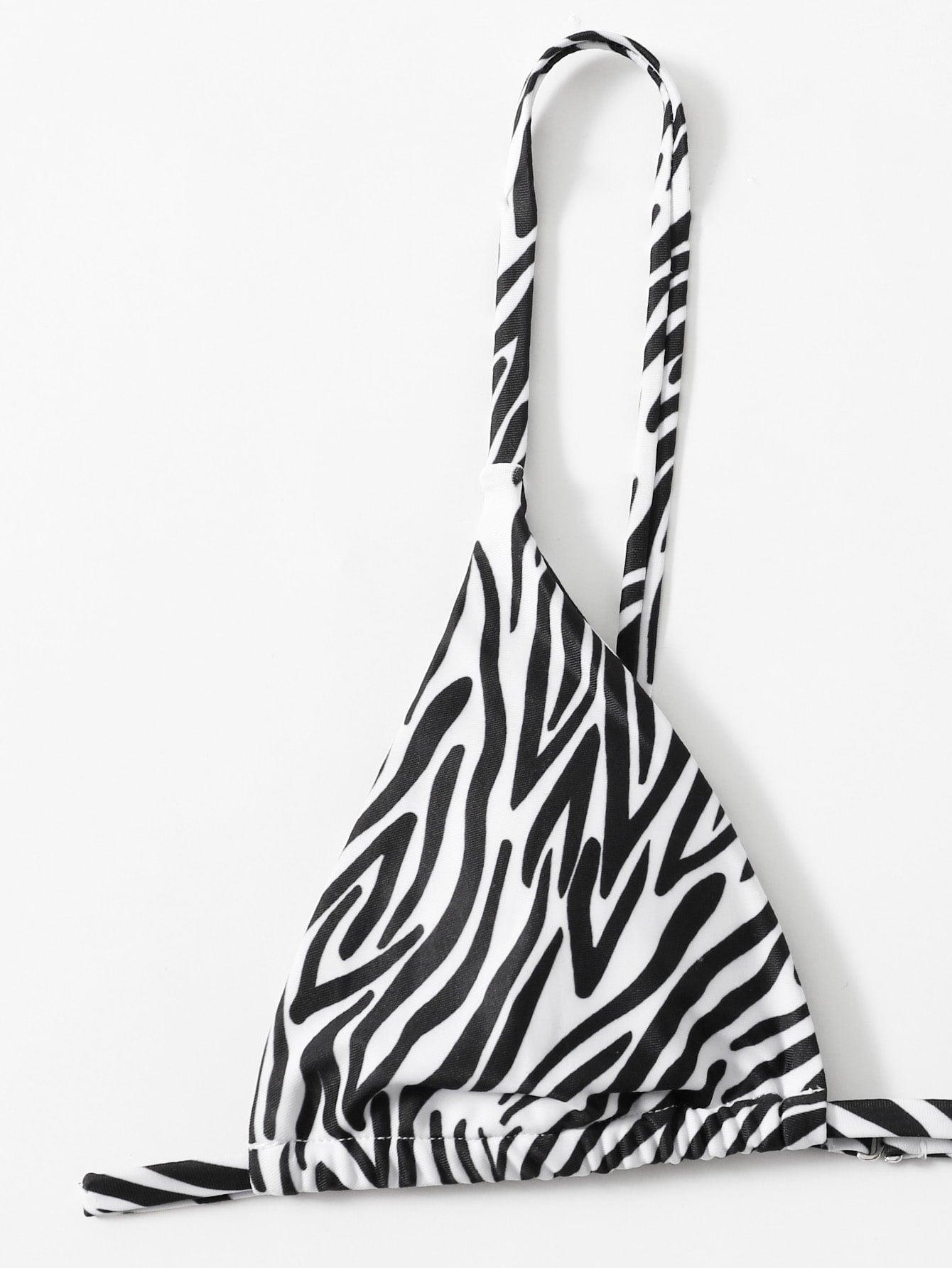 Haut de bikini push-up imprimé zèbre rembourré, maillot de bain taille basse femme, bas de bikini à volants triangle, imprimé à nouer sur les côtés, ensemble deux pièces.