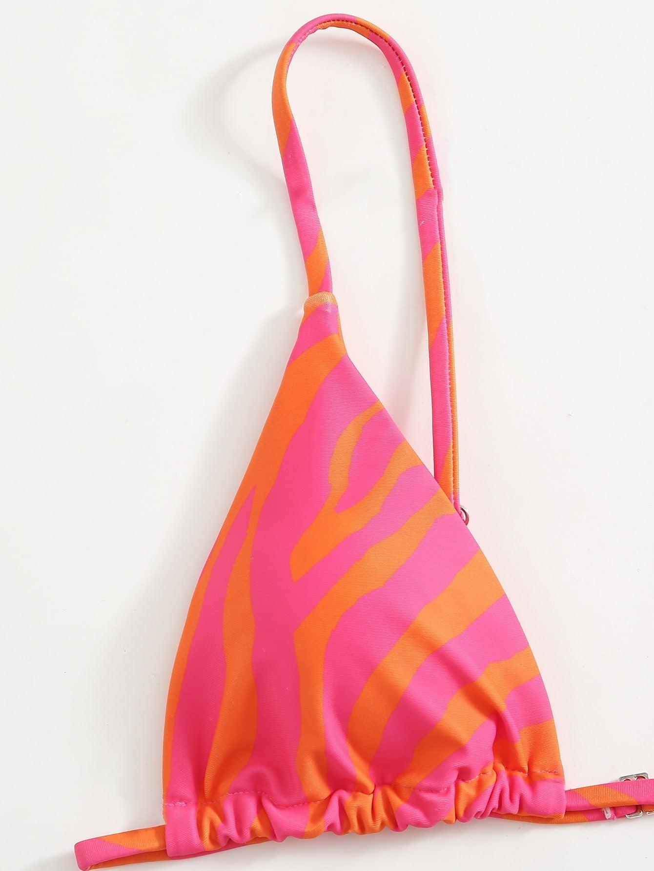 Haut de bikini push-up imprimé zèbre rembourré, maillot de bain taille basse femme, bas de bikini à volants triangle, imprimé à nouer sur les côtés, ensemble deux pièces.