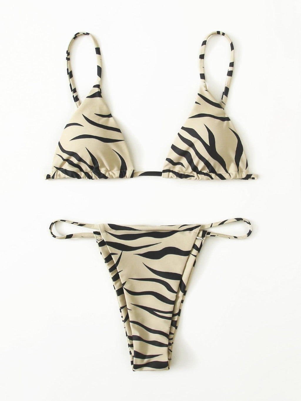Haut de bikini push-up imprimé zèbre rembourré, maillot de bain taille basse femme, bas de bikini à volants triangle, imprimé à nouer sur les côtés, ensemble deux pièces.