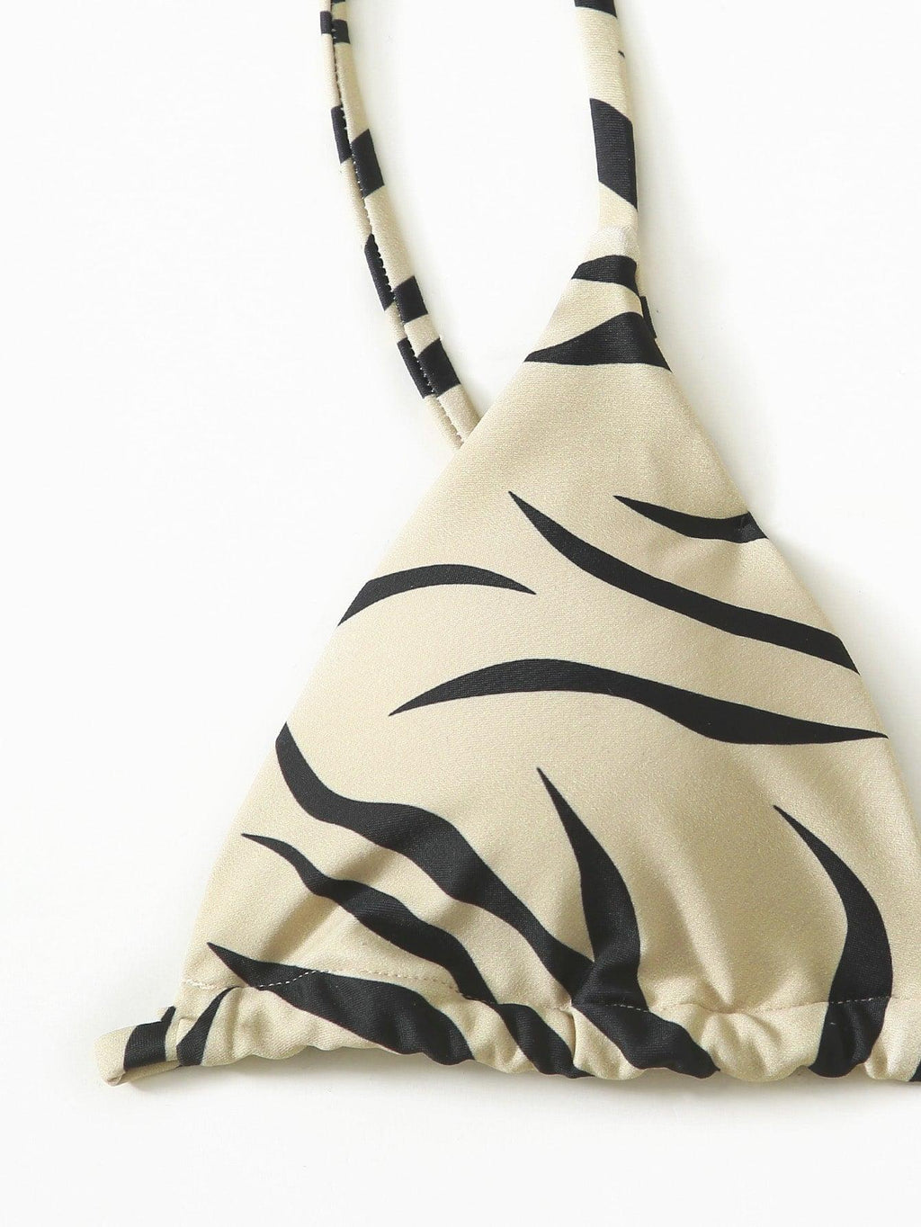 Haut de bikini push-up imprimé zèbre rembourré, maillot de bain taille basse femme, bas de bikini à volants triangle, imprimé à nouer sur les côtés, ensemble deux pièces.