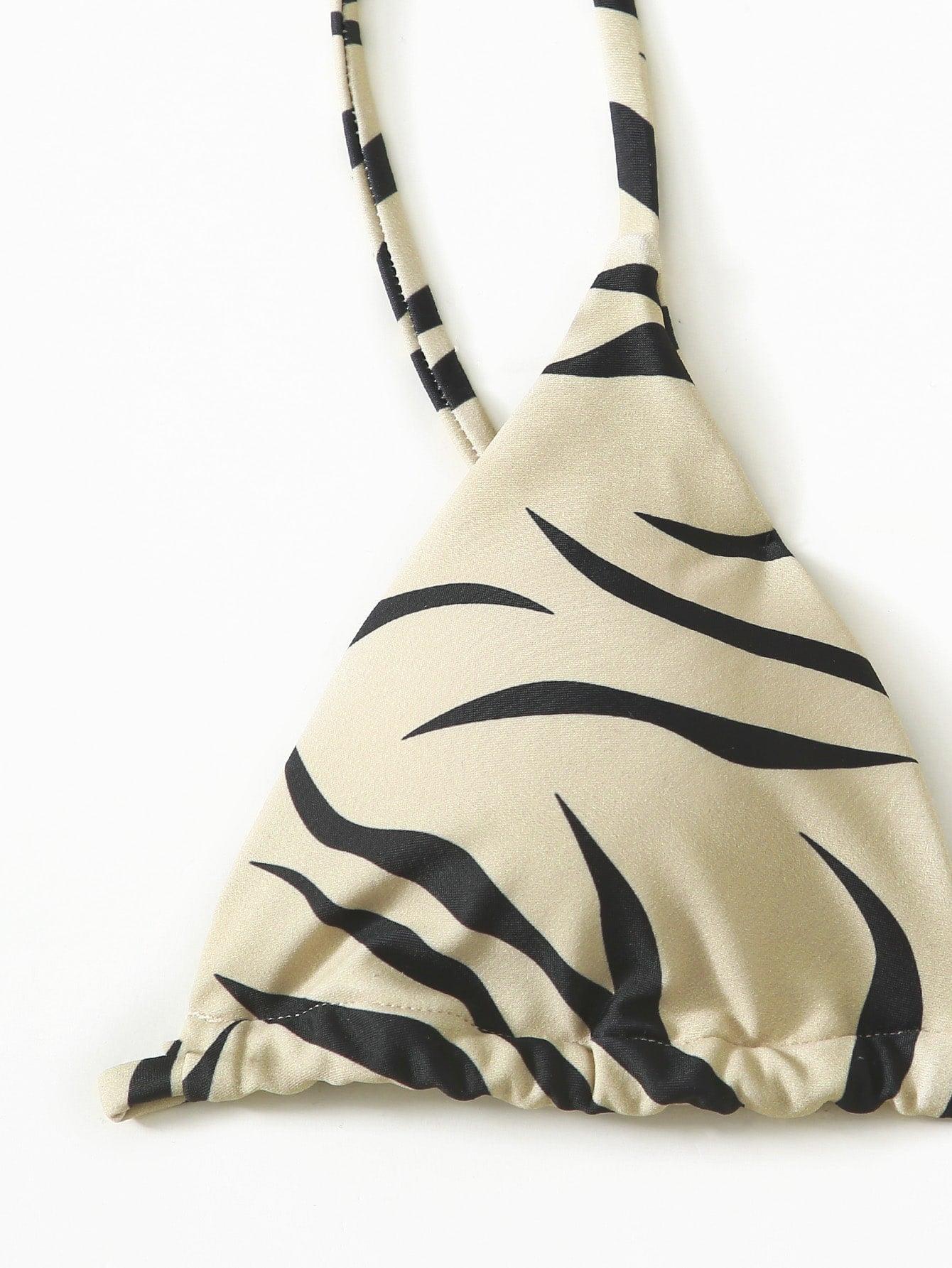 Haut de bikini push-up imprimé zèbre rembourré, maillot de bain taille basse femme, bas de bikini à volants triangle, imprimé à nouer sur les côtés, ensemble deux pièces.